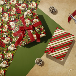 Hoja De Papel De Regalo El retro Santa Claus enfrenta y Holly