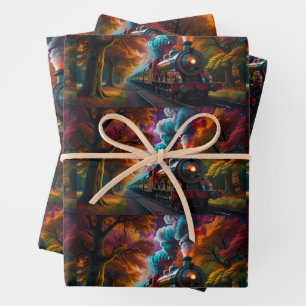 Hoja De Papel De Regalo El tren de vapor se abre paso a través de los árbo