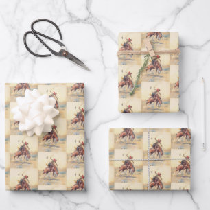 Hoja De Papel De Regalo El vaquero arisco domando un caballo en el campo