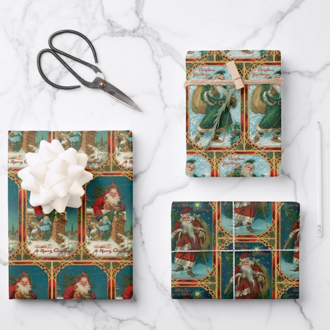 Hoja De Papel De Regalo El viejo mundo festivo Santa Claus (Anverso)