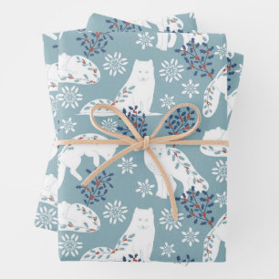 Hoja De Papel De Regalo El Zorro Ártico de Arte Popular en la Nieve con Ho
