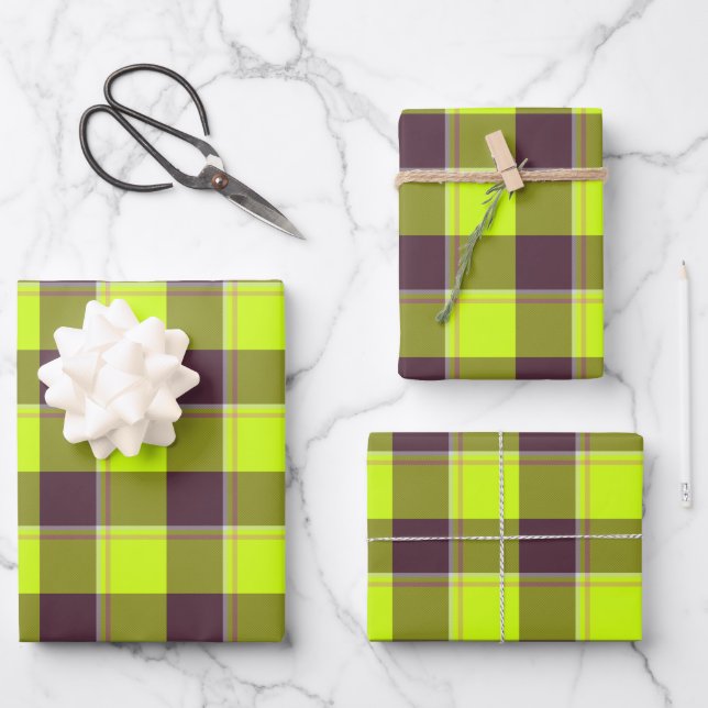 Hoja De Papel De Regalo Electric Lime and Livid Brown Plaid (Anverso)