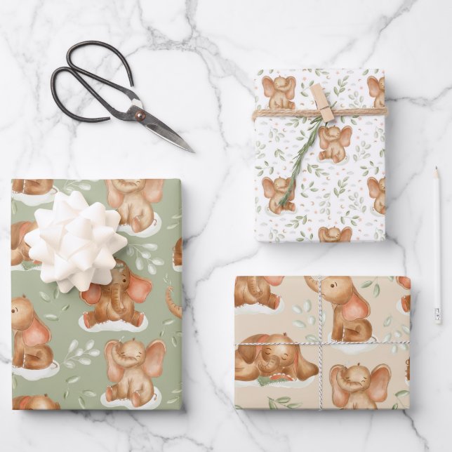 Hoja De Papel De Regalo Elefante bebé lindo  (Anverso)