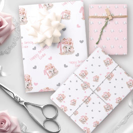 Hoja De Papel De Regalo Elefante Cute | 1 Chica de cumpleaños personalizad