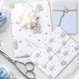 Hoja De Papel De Regalo Elefante Cute | 1 Nacimiento Azul Personalizado
