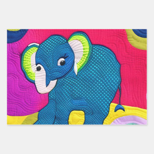 Hoja De Papel De Regalo Elefante Cute Blue Baby - Diseño Quilt Like