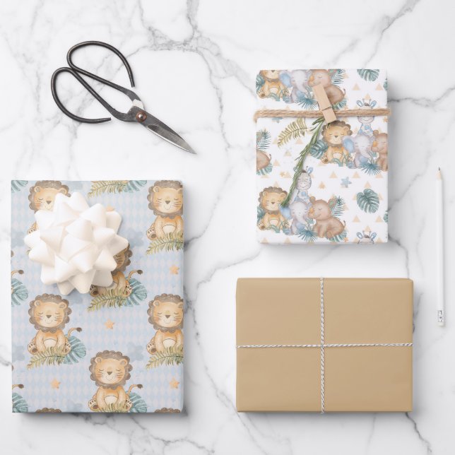 Hoja De Papel De Regalo Elefante de León para Bebé Marrón Rhino (Anverso)