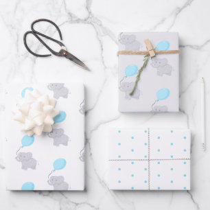 Hoja De Papel De Regalo Elefante lindo con globo   Niño