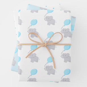 Hoja De Papel De Regalo Elefante lindo con globo   Niño