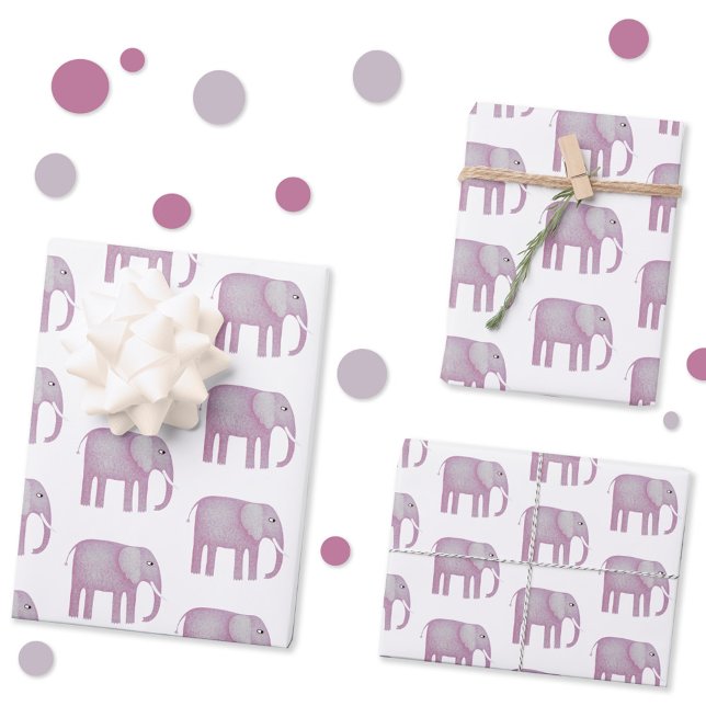 Hoja De Papel De Regalo Elefante rosa acuarela (Pink watercolor elephant gift wrapping paper sheets)