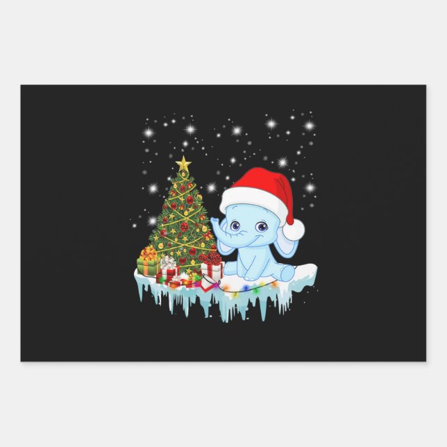 Hoja De Papel De Regalo Elefante Santa Claus Feliz Navidad (Anverso)