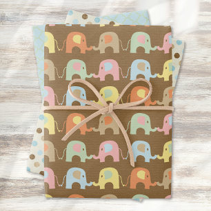 Hoja De Papel De Regalo Elefantes Cute Polka puntos Baby Shower azul marró