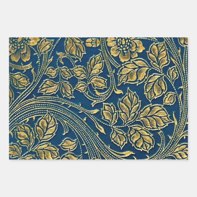 Hoja De Papel De Regalo Elegancia azul dorado (Anverso)