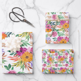 Hoja De Papel De Regalo Elegancia Casual Rosas Púrpura Flores Amarillas Fl