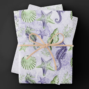 Hoja De Papel De Regalo Elegancia Costera   Lindo Morado y Verde Bajo el M
