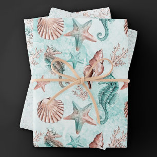 Hoja De Papel De Regalo Elegancia Costera   Patrón Pastel de Arrecife de C