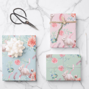 Hoja De Papel De Regalo Elegancia de conejo de Pascua de tres colores
