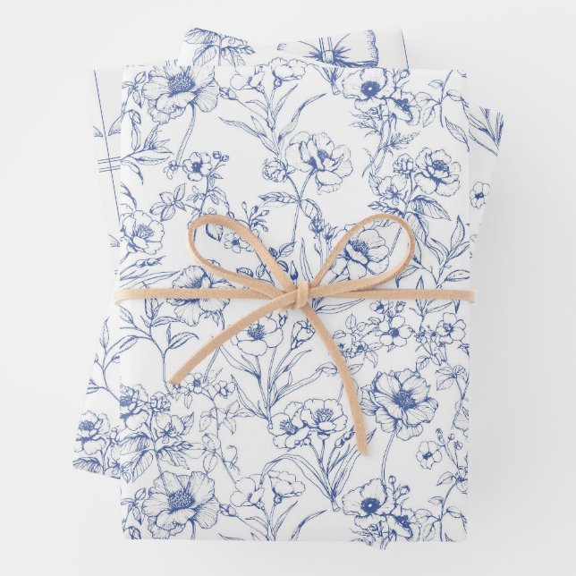 Hoja De Papel De Regalo Elegancia indefinida Patrón floral azul (In situ)
