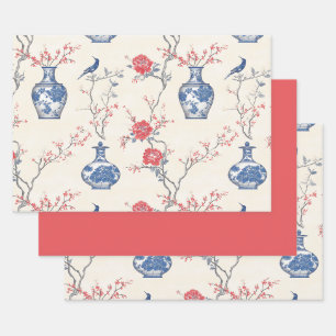 Hoja De Papel De Regalo Elegancia oriental: porcelana azul y flores
