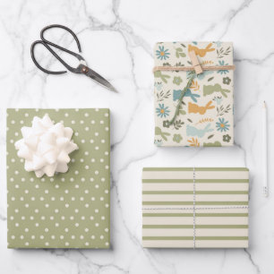 Hoja De Papel De Regalo Elegancia primaveral Champagne & Green Bunny set d