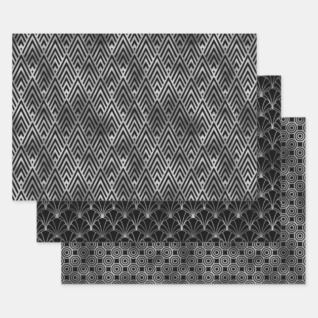 Hoja De Papel De Regalo Elegant Art Deco Silver Patterns (Set)