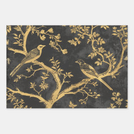 Hoja De Papel De Regalo Elegant Black and Gold Birds