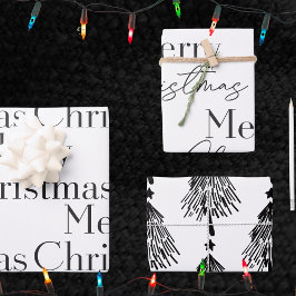 Hoja De Papel De Regalo Elegant Black White Merry Christmas Tree Quote