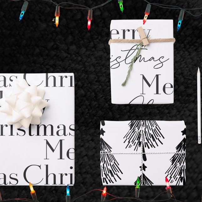 Hoja De Papel De Regalo Elegant Black White Merry Christmas Tree Quote  (Subido por el creador)