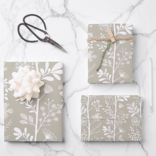 Hoja De Papel De Regalo Elegant Garden Reverie Neutral Botanical (Anverso)
