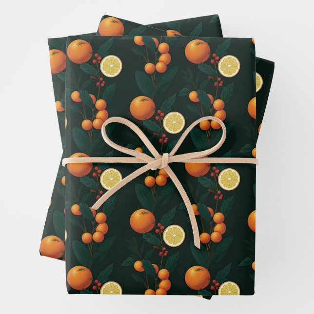 Hoja De Papel De Regalo Elegant Gift Wrap w/ citrus, berries & botanicals (In situ)