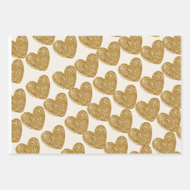 Hoja De Papel De Regalo Elegant Gold Glitter Heart Wrapping Paper