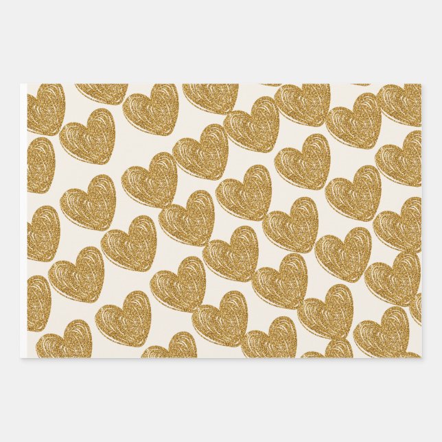 Hoja De Papel De Regalo Elegant Gold Glitter Heart Wrapping Paper (Anverso)