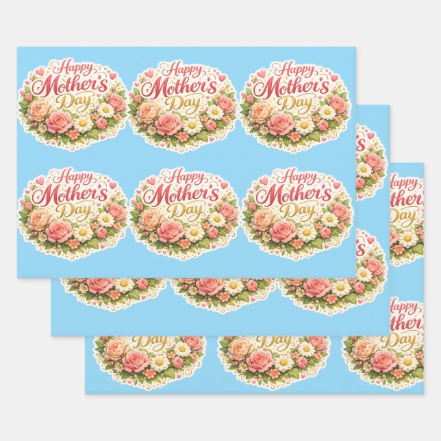 Hoja De Papel De Regalo Elegant happy Mother's Day floral wreath (Set)