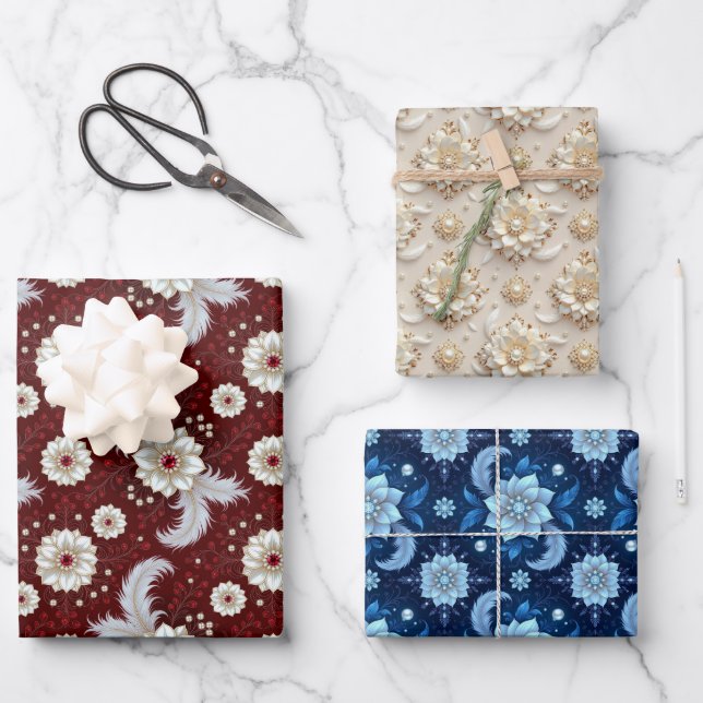 Hoja De Papel De Regalo Elegant Patriotic Floral 3 Flat Sheets Gift Wrap (Anverso)