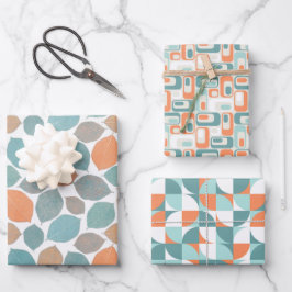 Hoja De Papel De Regalo Elegant Patterns Aqua Teal Blue Mild Orange White