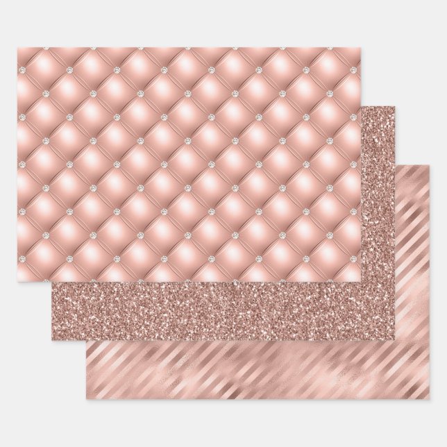 Hoja De Papel De Regalo Elegant Rose Gold Glitter Glam Patterns (Set)