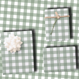 Hoja De Papel De Regalo Elegant Sage Green and White Gingham Holiday 