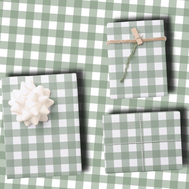 Hoja De Papel De Regalo Elegant Sage Green and White Gingham Holiday  (Subido por el creador)