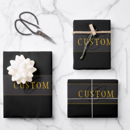 Hoja De Papel De Regalo Elegant Script Monogram Black & Gold