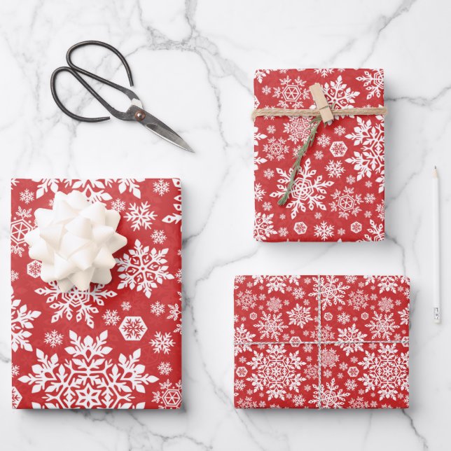 Hoja De Papel De Regalo Elegant White Snowflake (Cranberry) (Anverso)