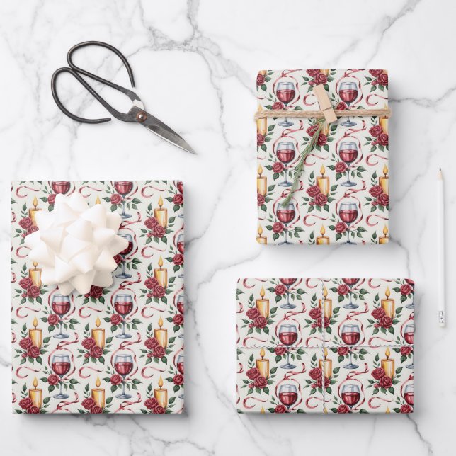 Hoja De Papel De Regalo Elegant wine candles tiled pattern  (Anverso)