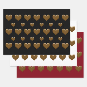 Hoja De Papel De Regalo Elegante 3 colores Corazones de oro cepillado gran