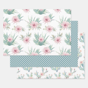 Hoja De Papel De Regalo Elegante acuarela Boho Cactus & Succults