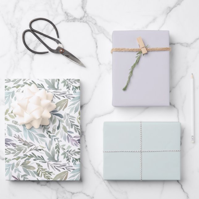 Hoja De Papel De Regalo Elegante acuarela botánica (Anverso)