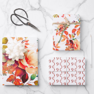 Hoja De Papel De Regalo Elegante acuarela de otoño Floral 90 cumpleaños