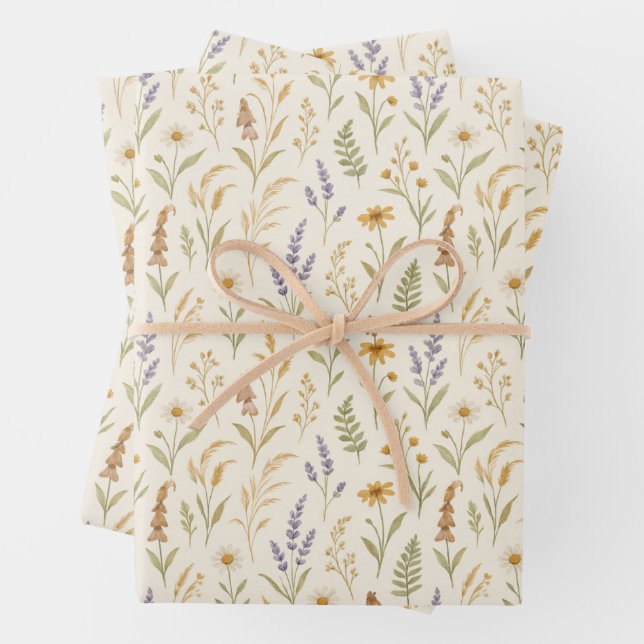 Hoja De Papel De Regalo Elegante acuarela Flor silvestre pradera floral (In situ)