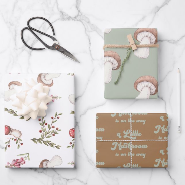 Hoja De Papel De Regalo Elegante acuarela hongo Baby Shower (Anverso)