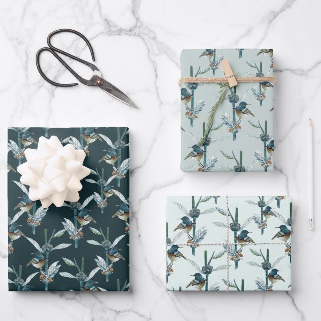 Hoja De Papel De Regalo Elegante acuarela Hummingbird Patrón Botánico (Anverso)