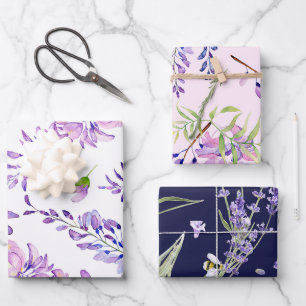 Hoja De Papel De Regalo Elegante acuarela Lavender Floral