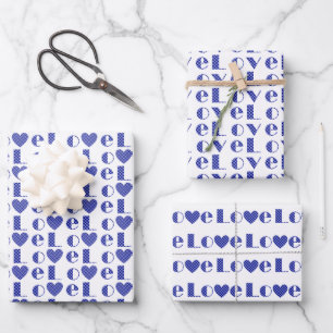 Hoja De Papel De Regalo Elegante amor azul real con el corazón en todas la